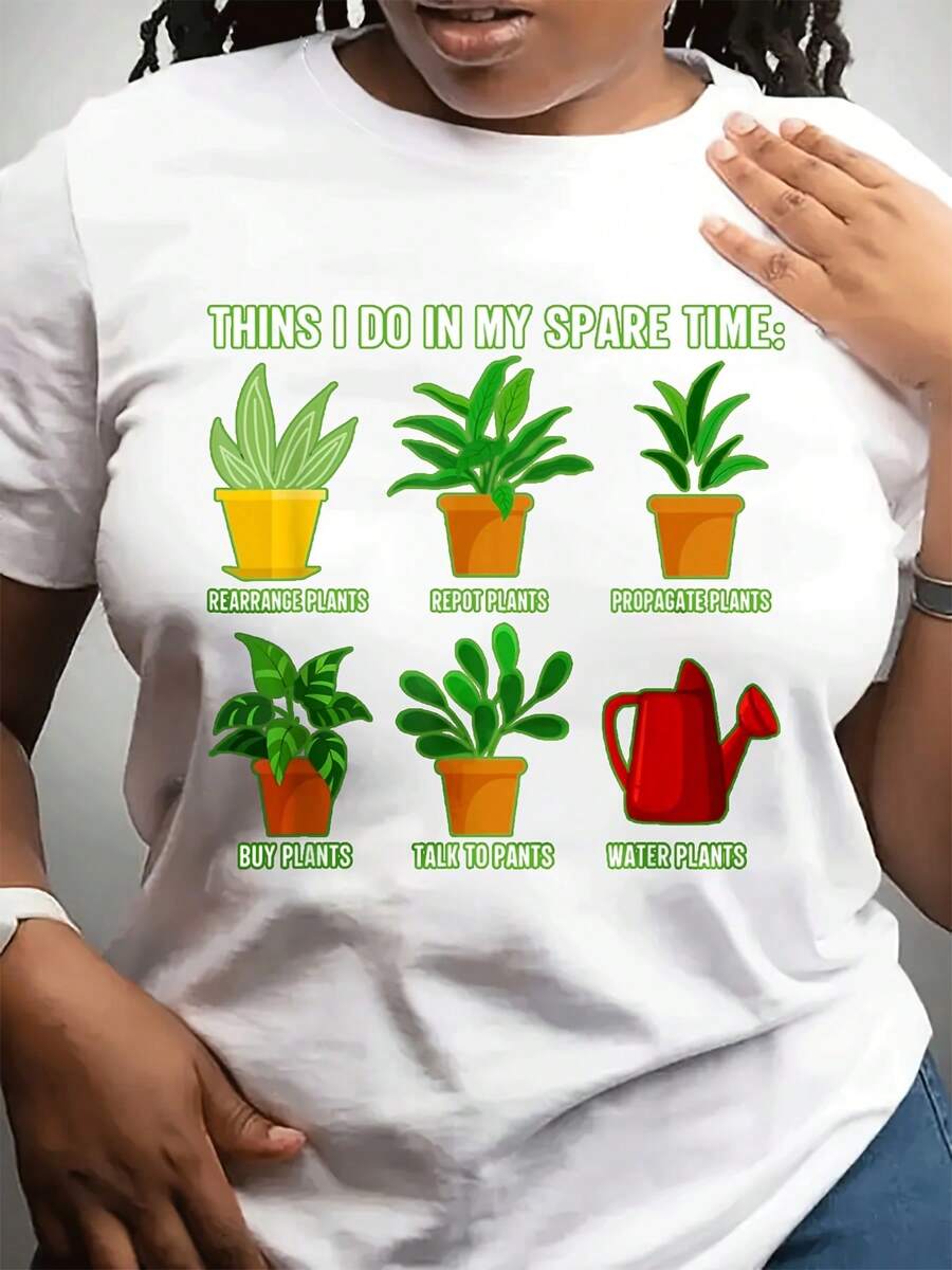 Camiseta casual de las señoras | Entusiastas de la planta verde, diversión diaria Prin, desgaste casual y cómodo, cuello de tripulación, tejido estirable ligero, corto Sve, toda la temporada