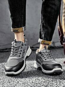 Men's Steel Toe Safety Shoes, Classic Series, Anti-Smash And Anti-Puncture, Comfortable And Fashionable Rubber Sole, Black Functional Work Shoes For All Seasons - Grey - View 6