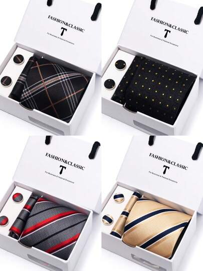 AlanKing 3pcs/Set Men's Tie Suit - Tie, Pocket Square, Cufflinks. Suitable For Business, Wedding, And Formal Occasions