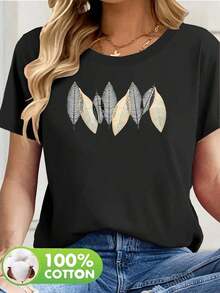 layera Holgada con Diseño de Hojas Metálicas, 100% Algodón, Ideal para Calor, Manga Corta Transpirable para Verano en México - Negro - Ver 7