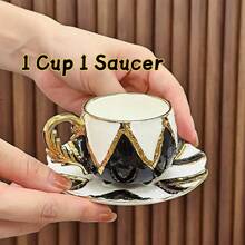 1/6pcs Exquisite Embossed Coffee Cup & Saucer Set, Hand-Painted With Gold Rim In Red/Blue/Black, Suitable For Espresso, Cappuccino, Latte, Herbal Tea, Luxury Modern Middle Eastern Style Ceramic Houseware, High-End Afternoon Tea Cup & Saucer Set (80ml/2.71oz), Suitable For Home, Couples, Ramadan, Eid Al-Fitr Celebration, Parties And Gatherings - Multicolor 2 - View 14