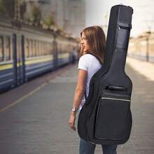 Wasserdichte Gitarrentasche für 39/40/41 Zoll Akustikgitarren, Hochwertiges Gig Bag mit Verstärkter Polsterung & Tragegurten, Robuster Gitarren-Rucksack mit Mehreren Fächern für Zubehör - Schwarz - Übersicht 8