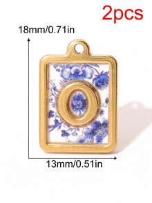 2个方形蓝白花纹字母吊坠，26个字母挂件，字母首字母吊坠，手工DIY手链饰品制作配件 - 2件#吊墜 - 查看 17