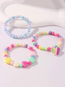 Set de 3 piezas de pulsera con colgante de corazón de colores, pulsera de cuentas multicolor, regalo de joyería para fiesta de cumpleaños de niñas, surtido de colores - Multicolor - Ver 9