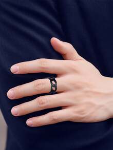 1pc Punk Hollow Stainless Steel Ring, Unisex Non-Fading Band, Niche Elegant Versatile Knuckle Ring - Openwork Wide Ring - View 2