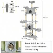Large XXL 200cm Scratching Post With Caves And Hammocks, Sturdy For Large Cats, In Light Grey. - Light Grey - View 3