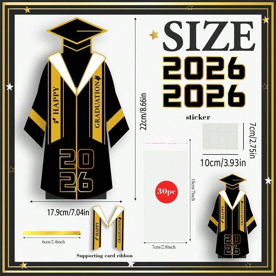 Thẻ quà tặng tiệc tốt nghiệp màu đen và vàng năm 2026, tiền mặt, quà tặng mùa tốt nghiệp, hộp quà tặng mùa tốt nghiệp.