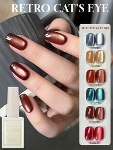 Miss Leia 1-6 15ml Esmalte de Unha Gel Olho de Gato Vintage Primavera/Verão, Novo Esmalte de Unha Olho de Gato Multiuso Branco Porcelana Acetinado com Contas de Vidro, Top Coat Gel Transparente de Cor Popular, Adequado para Iniciantes em Arte de Unhas, Cura UV LED, Semipermanente com Remoção por Imersão, Adequado para Conjunto de Salão de Beleza e Loja de Unhas, DIY, Presente de Festa de Feriado para Mulheres, Suprimentos de Arte de Unhas - Multicolorido - Visão 5