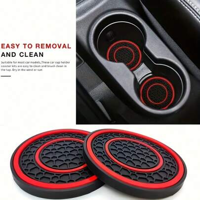 2pcs Anti-Slip Car Cup Holder Mats, Silicone Non-Slip Anti-Dust Automotive Cup Holder Pads - Universal Fit For Car Center Console Cup Holders, Made Of Silicone Material, Compatible With Various Holders And Racks, Designed For Car Interior With Anti-Slip Protection Function.