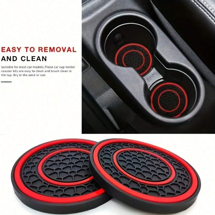 2pcs Anti-Slip Car Cup Holder Mats, Silicone Non-Slip Anti-Dust Automotive Cup Holder Pads - Universal Fit For Car Center Console Cup Holders, Made Of Silicone Material, Compatible With Various Holders And Racks, Designed For Car Interior With Anti-Slip Protection Function. - Double-ring Water Coaster - View 1