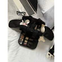 Dual Wide Opening Large Capacity Fluffy Makeup Bag Multifunctional Women's Travel Handbag Portable Toiletry Organizer Travel Essentials Bag For School For Vacation Holiday Back To School Supplies Travel Bag For Women Make Up Bag - 彩色 - 查看 4