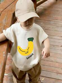 Toddler Boys' Cute Banana Print Short Sleeve Casual Round Neck T-Shirt - Apricot - View 7