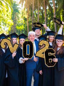 4pcs-Graduation Lawn Sign, Large Black And Gold "Congratulations On Your Graduation" Lawn Banner, Class Of 2026 Graduation Banner With Stand, Outdoor Graduation Party Decorations, Perfect For College And High School Graduation Lawn Decorations - Graduation Cap Holder - Black and Gold - View 7