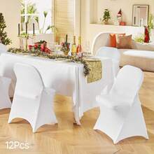 12Pcs White Stretch Spandex Folding Chair Covers, Universal Fitted Chair Cover, Removable Washable Protective Slipcovers, For Wedding, Holiday, Banquet, Party, Celebration, Dining, Christmas Decor - trắng - Xem 1