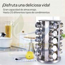 BREEZEE Especiero de Acero Inoxidable Giratorio 360º con 20 Frascos de Vidrio para Especias y Condimentos de Cocina Incluye Molino Doble Embudo Cucharas Medidoras Organizador de Alacena Gabinete - pago - Ver 5
