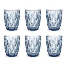 Baroni Home 6er-Set Diamant-Gläser aus farbigem Glas, dekoriert mit erhabenem Rautenmuster 28 cl, elegante spülmaschinengeeignete Gläser, 8x8x10 cm grün, blau, transparent, rauchfarben. - Blau - Übersicht 7