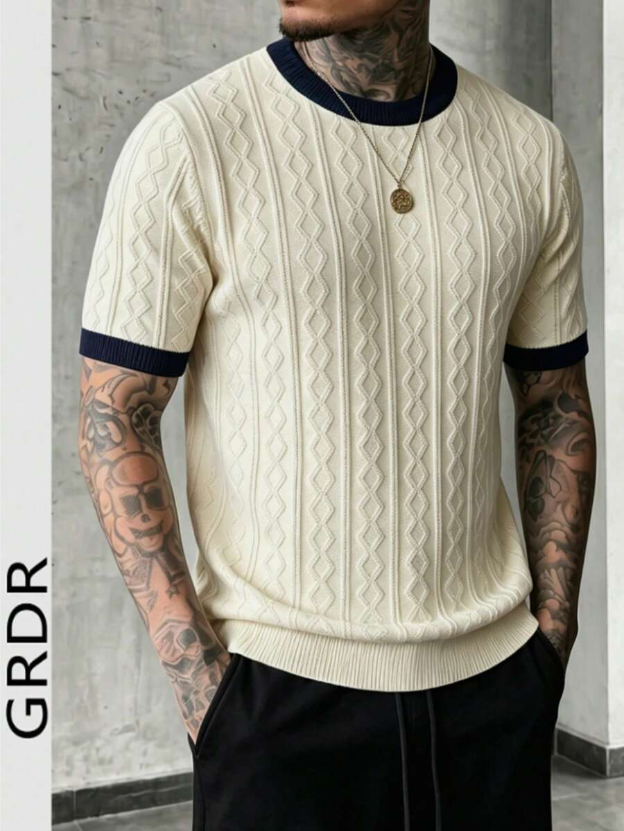 Áo thun nam cổ tròn dệt kim GRDR - Phong cách tối giản, thích hợp mặc hàng ngày. - Màu be - Xem 1