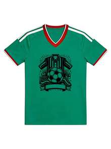 Camiseta de Fútbol Estilo Casual Deportivo Temporada 2026 con Diseño Gráfico, Jersey con Cuello en V para Primavera y Verano, Camiseta para Fanáticos del Fútbol, Regalo Perfecto para Hombres y Entusiastas del Deporte - Verde - Ver 3