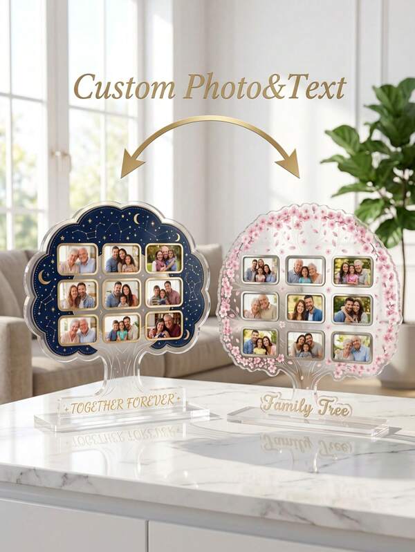 1 ชิ้น กรอบรูปอะคริลิกรูปต้นไม้ครอบครัวแบบกำหนดเอง, ของที่ระลึกหลายรูปส่วนบุคคล, ของขวัญซึ้งๆ วันแม่สำหรับพ่อแม่ปู่ย่าตายาย, ของตกแต่งโต๊ะลายดอกซากุระ/ท้องฟ้ายามค่ำคืน, ฐานแกะสลัก