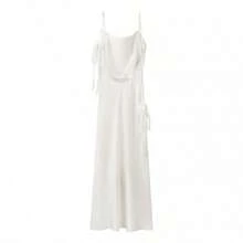 Wedding Guest & Summer Vacation Dress, Floral Embellishment Satin Maxi Gown For Beach Events - trắng - Xem 6