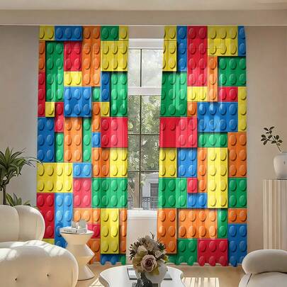 2 piezas Cortinas transparentes con estampado de ladrillo - Diseño de bolsillo para barra, fácil de colgar, adecuado para dormitorio, sala de estar, decoración de oficina - Tela de poliéster de alta calidad y duradera, lavable a máquina