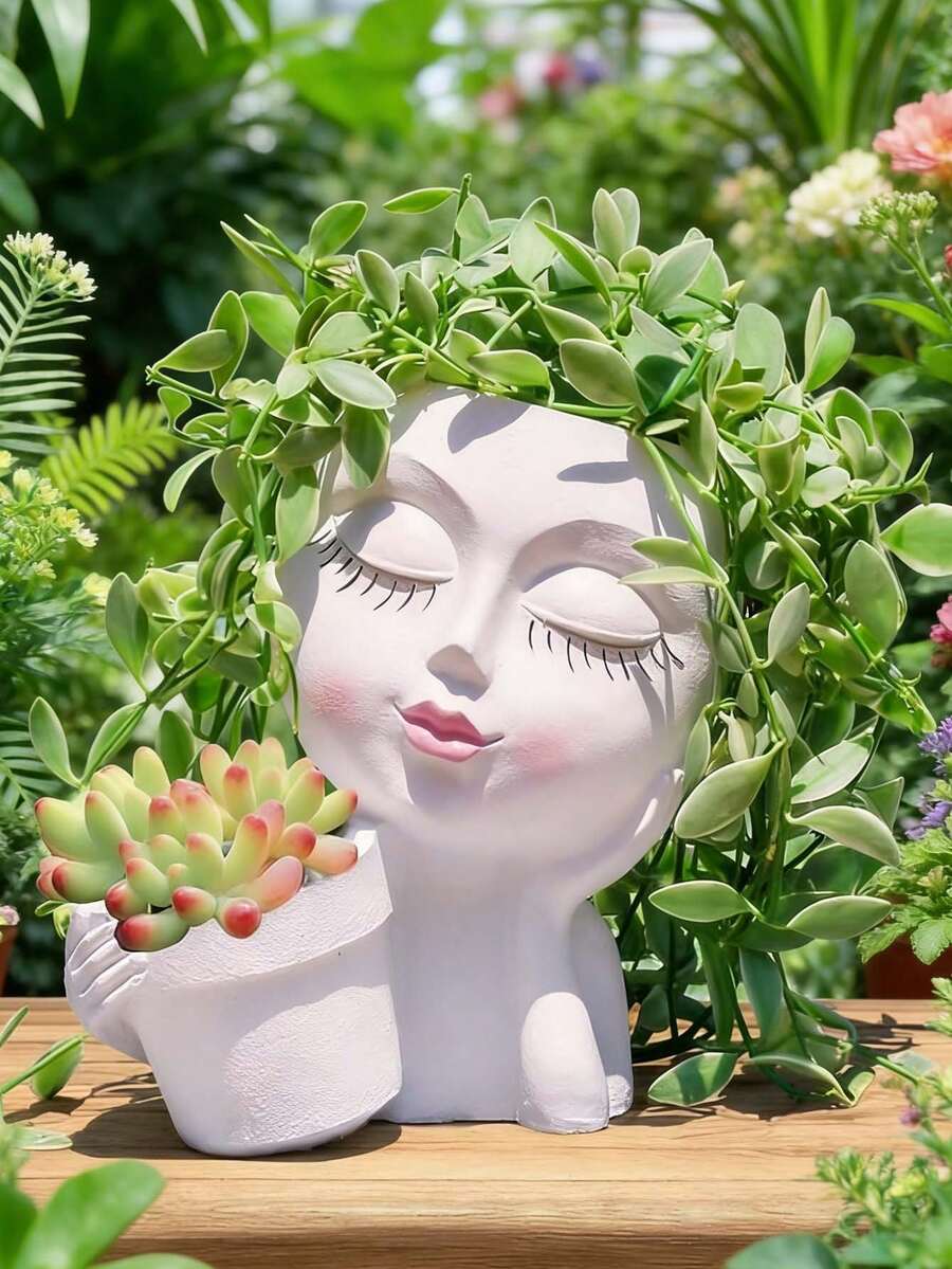 人臉造型花盆，室內植物盆栽 - 雙件可愛花盆，適用花卉與多肉植物，附排水孔 - 理想禮物選擇 - 1PC - 查看 1