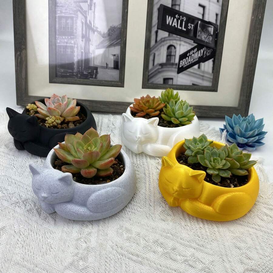 Chậu trồng cây hình mèo ngủ nhiều màu sắc, màu đen trắng, hình mèo dễ thương, thích hợp trồng trong nhà, làm từ xương rồng và cây không khí, cây nhỏ trang trí nhà cửa. - 1 CÁI - Xem 1