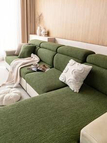 1pc Solid Color Plush Elastic Sofa Cover, Bohemian Style Sofa Slipcover, Protects Sofa From Slipping And Scratches, Suitable For 1/2/3/4 Seat Sofas, Machine Washable, Suitable For All Seasons - Green - View 4