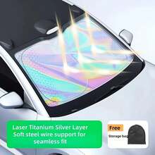 2026 New Portable Heat-Resistant Sun Shade, Titanium Silver Sun Visor Designed Specifically For Automotive Windshield, Size 31.5*55.91 Inches, Fits Most Vehicles. Foldable Design For Easy Storage, 4-Layer Rhombus Physical Protection Structure Provides Effective Heat Insulation And Shading, Quickly Creates A Refreshing Driving Environment, Easy To Install High-Utility Car Interior Accessory - A - View 3