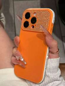 New Ins Rhinestone Edged Phone Case Compatible With Iphone 17 Pro Max, Large Window, Bling, 16 Pro Max, High-End, 15 PM/14, Fashionable Luxury, Niche Anti-Drop Protective Cover For Women - Orange - View 4