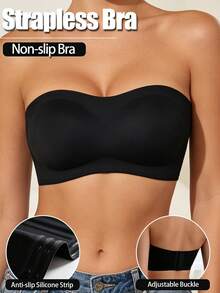 Women Strapless Bras Backless Wireless Bralette Black Non-Slip Silicone Soft Padded Cups Bandeau Removable Padding Underwear Intimates Tube Top - Black - View 11