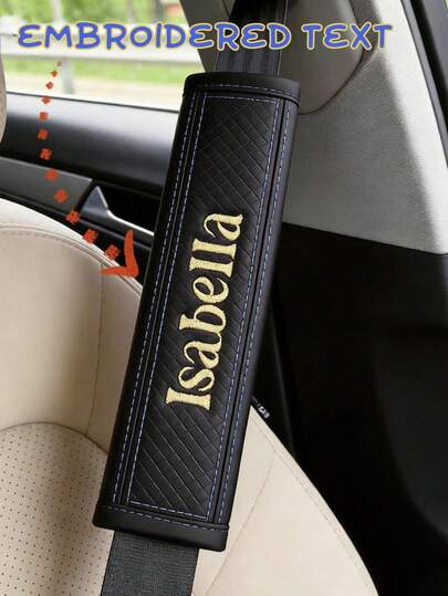 1pcEmbroidered Seat Belt Covers, Customized Car Comfort Seat Cushions, Personalized Soft Shoulder Straps (With Printed Names), Men's And Women's Exclusive Car Accessories