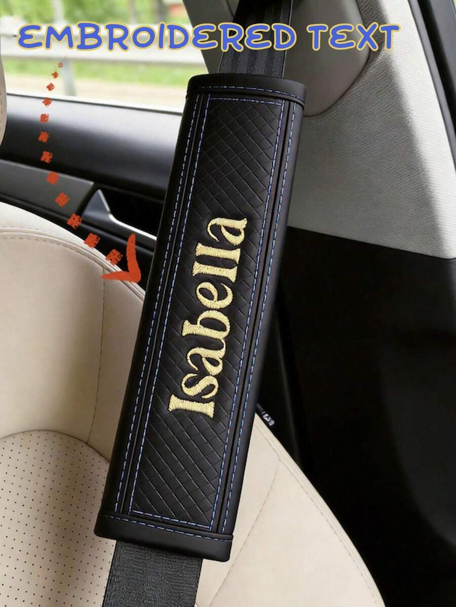 1pcEmbroidered Seat Belt Covers, Customized Car Comfort Seat Cushions, Personalized Soft Shoulder Straps (With Printed Names), Men's And Women's Exclusive Car Accessories - Multicolor - View 1