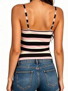 Women Y2k Striped Cropped Top Sweet Heart Neck Ruched Camisole Crop Tops Sexy Backless Sleeveless Slim Fit Polka Camisole Vests Shirts Teen Girls Going Out Tops Aesthetic Clothes Club Streetwear - Màu nâu Sô-cô-la - Xem 2