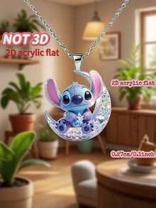 1 pieza Collar de pareja con diseño de Stitch de Disney, luna y corazón, mejor opción de regalo para fiestas y cumpleaños - Multicolor - Ver 2