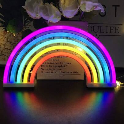 1 đèn neon hình cầu vồng, dùng pin hoặc USB, kích thước cầu vồng 30x16.5cm/11.8x6.49in, đèn LED phát sáng thích hợp trang trí tường phòng ngủ, tiệc tùng, quán bar, phòng chơi game, sinh nhật, kỷ niệm, Ngày Valentine, Ngày thiếu nhi, Ngày của Mẹ, Giáng sinh