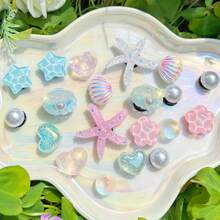 20pcs White Ocean Series Shoe Charms, Shells, Starfish, Bows DIY Accessories, Charm Set For Perforated Slippers - Blue Pink - View 3