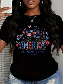 América 250 Años De Libertad 1776 2026 Camiseta Floral Patriótica Para Mujer, Ropa Para Celebración Del Día De La Independencia, Camiseta Blanca De Verano Fresca, Estilo Unisex - Negro - Ver 2