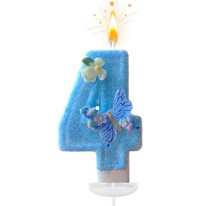 Creative Bestselling 0-9 Number & Letter Birthday Candles, Handmade DIY Birthday Cake, Festival Theme Party Decor Candles, Light Blue Butterfly Jasmine Flower Glitter Candles, Elegant Wedding Party Birthday Celebration Candles