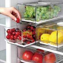 Paquete de 2 recipientes de almacenamiento de frutas para nevera con tabla de drenaje, organizadores apilables y almacenamiento, contenedores reutilizables de almacenamiento de alimentos, cajón - Ver 2