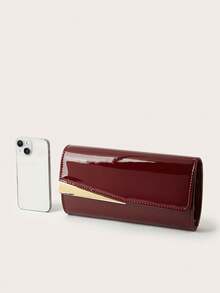 Elegant, Exquisite, Understated Luxury Solid Color Patent Leather Clutch, Convenient To Carry, Fashionable PU Material, Suitable For Women, Applicable For Weddings, Parties, Balls, Galas And Other Occasions. - Burgundy - View 6