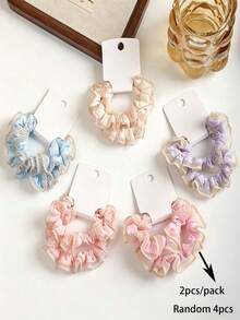 4pcs (2pcs/Card, Random Color) Korean Lace Scrunchies, Sweet & Cute Elastic Hair Ties Suitable For Ponytail, Fashionable Hair Accessories - Multicolor - View 13