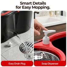 Stainless Steel Self-Rinsing Spin Mop And Bucket Set: Removes 99% Of Bacteria; Suitable For All Hard Floors; Microfiber Mop Head Is Machine Washable. - TBO2 - Xem 3
