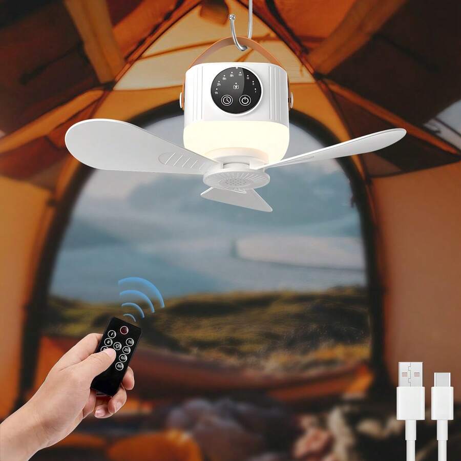 1800*2 MAh 便攜式帳篷吊扇附 LED 燈,適合露營,USB 充電式,多段風速設定與定時功能,適用於臥室、廚房與客廳 - 彩色 - 查看 1