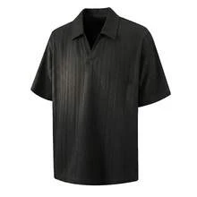 1 buah Kaos Polo Pria, Gaya Korea, Jacquard Bertekstur, Tanpa Kancing, Rajutan Nyaman, Anti-Pilling, Lengan Pendek, Atasan Serbaguna yang Melangsingkan untuk Perjalanan Sehari-hari, Kencan, dan Berbagai Acara - Hitam - View 4