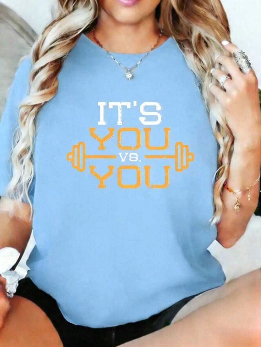 "It's Vs You" 100% Cotton Short-Sleeved T-Shirt For Gym Workouts And Fitness Motivation For Men And Women. Comfortable 100% Cotton. - 藍色 - 查看 1