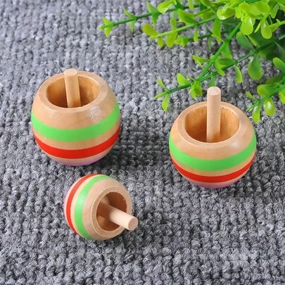 3/6/9pcs Wooden Spinning Tops Toy, Natural Wood Reversible Flip Spinner, Colorful Striped Classic Handmade Spinning Top Toy, Fidget Stress Relief Desk Toy, Ideal Party Favor, Birthday & Holiday Gift For Teenagers