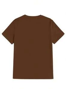 Top de manga corta sencillo, informal y bonito con estampado para niños, ideal para el verano. - Marrón - Ver 2