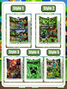 Minecraft 復古沙盒遊戲舒適抓絨毯，親膚透氣材質，鮮豔荒野場景，可機洗客廳休閒裝飾披毯 - 彩色 - 查看 9