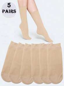 5/10 Pairs Solid Color Non-Slip Breathable Mid-Calf Stockings - Clear - View 6